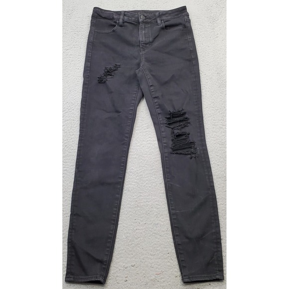 American Eagle Outfitters Denim - American‎ Eagle Skinny Jeans Womens 8 Black Denim Stretch Distressed Regular Fit